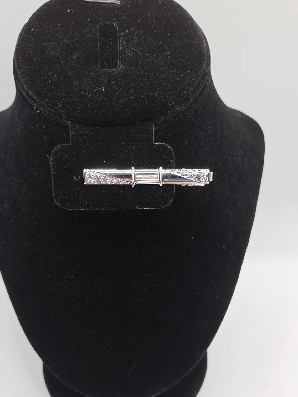 Silver Tone Engraved Bar Tie Clip - Elegant Mens Tie Clip